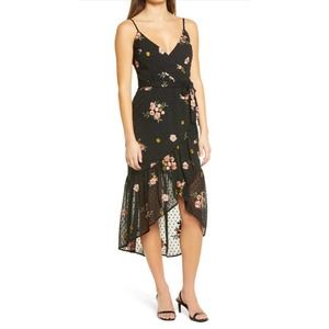 Dress the Population Delphine Floral Embroidered Wrap Dress Size M EUC